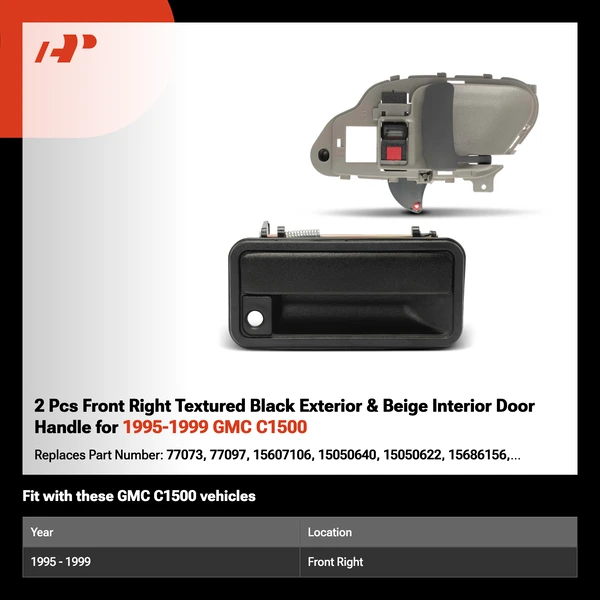 2 Pcs Front Right Textured Black Exterior & Beige Interior Door Handle for 1995-1999 GMC C1500