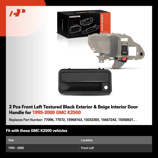 2 Pcs Front Left Textured Black Exterior & Beige Interior Door Handle for 1995-2000 GMC K2500