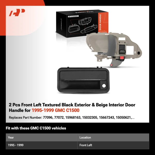 2 Pcs Front Left Textured Black Exterior & Beige Interior Door Handle for 1995-1999 GMC C1500