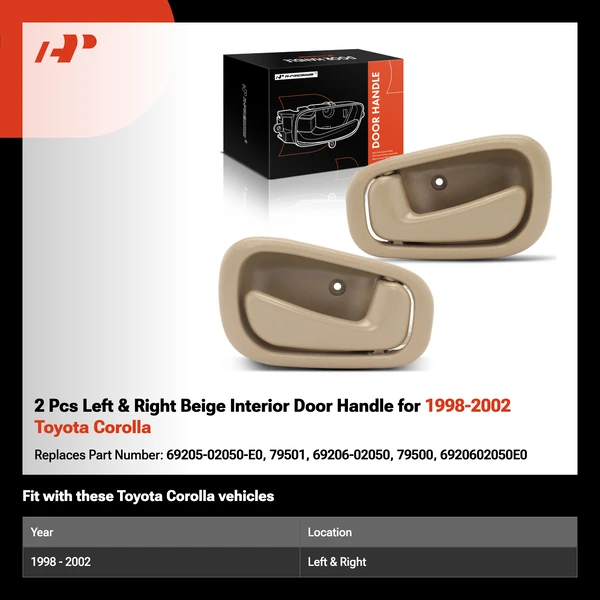 2 Pcs Left & Right Beige Interior Door Handle for 1998-2002 Toyota Corolla