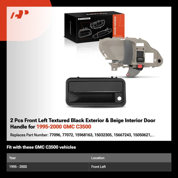 2 Pcs Front Left Textured Black Exterior & Beige Interior Door Handle for 1995-2000 GMC C3500