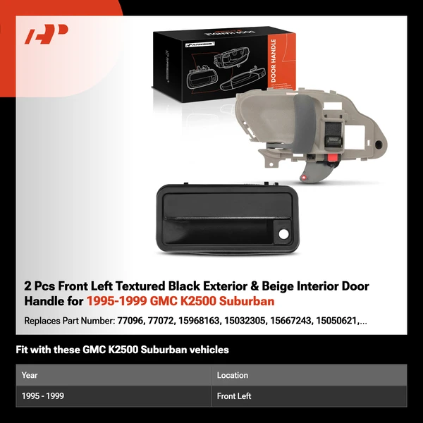 2 Pcs Front Left Textured Black Exterior & Beige Interior Door Handle for 1995-1999 GMC K2500 Suburban