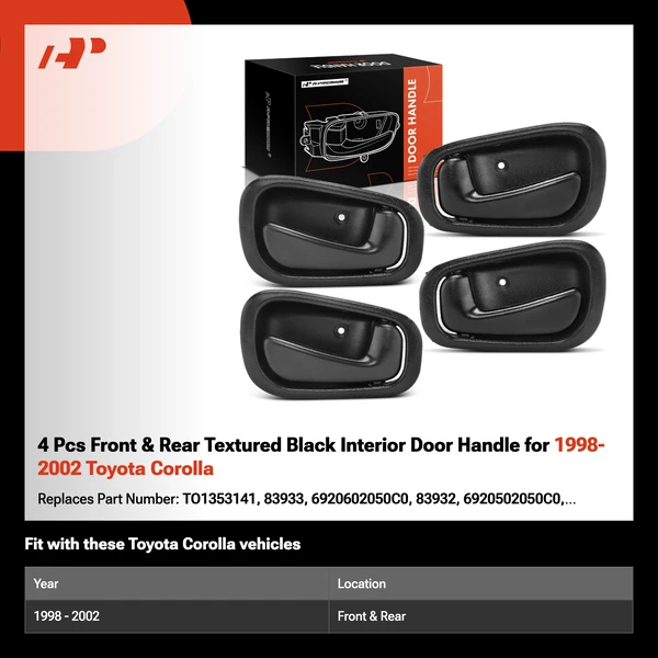 4 Pcs Front & Rear Textured Black Interior Door Handle for 1998-2002 Toyota Corolla