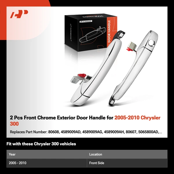 2 Pcs Front Chrome Exterior Door Handle for 2005-2010 Chrysler 300