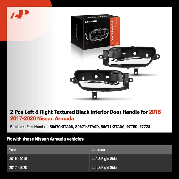 2 Pcs Left & Right Textured Black Interior Door Handle for 2015 2017-2020 Nissan Armada