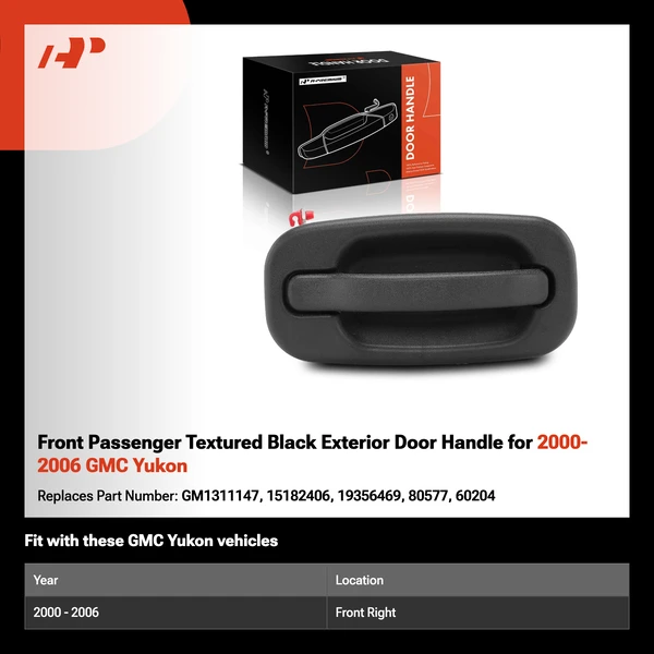 Front Passenger Textured Black Exterior Door Handle for 2000-2006 GMC Yukon