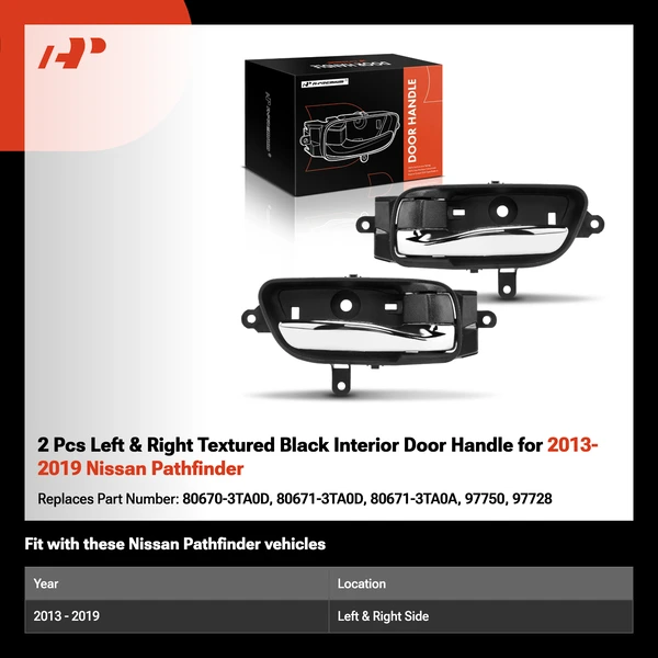 2 Pcs Left & Right Textured Black Interior Door Handle for 2013-2019 Nissan Pathfinder