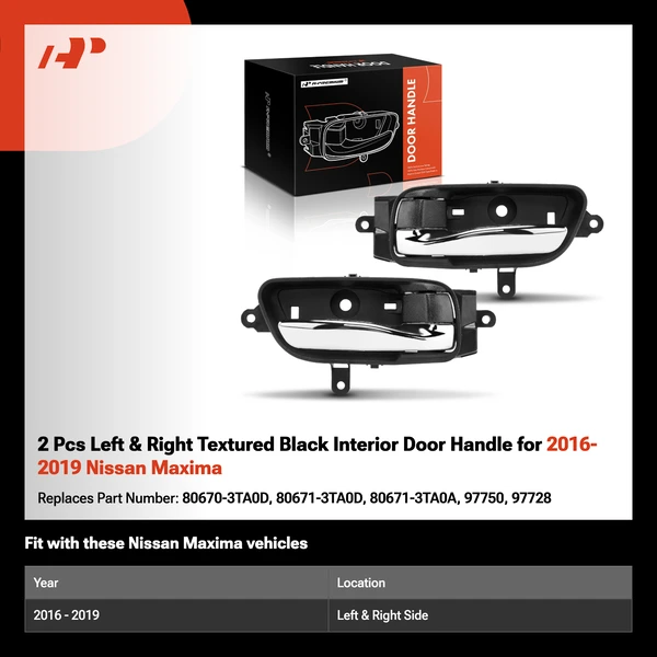 2 Pcs Left & Right Textured Black Interior Door Handle for 2016-2019 Nissan Maxima