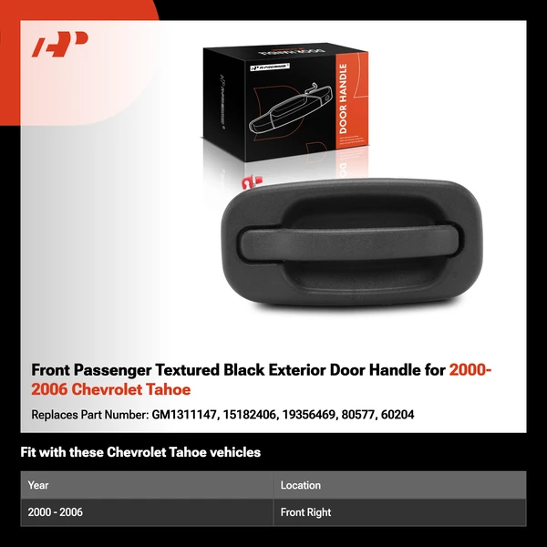 Front Passenger Textured Black Exterior Door Handle for 2000-2006 Chevrolet Tahoe