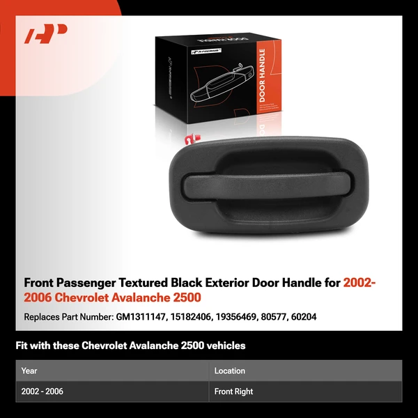 Front Passenger Textured Black Exterior Door Handle for 2002-2006 Chevrolet Avalanche 2500