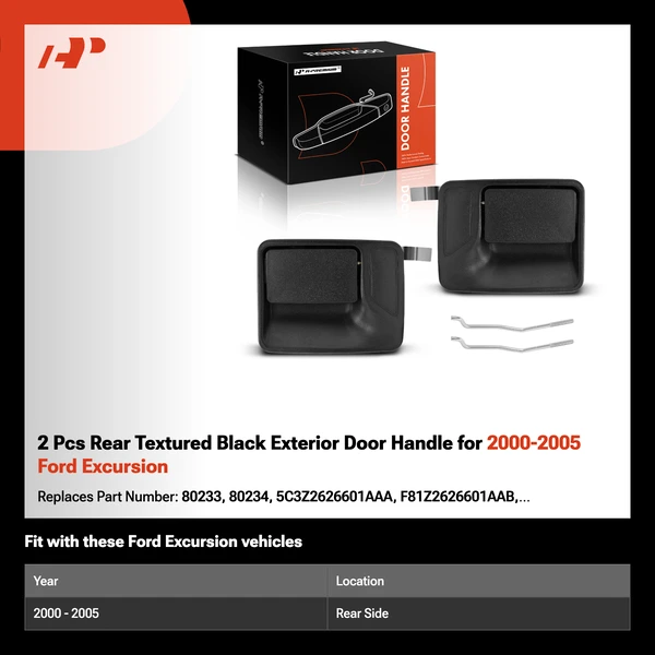 2 Pcs Rear Textured Black Exterior Door Handle for 2000-2005 Ford Excursion