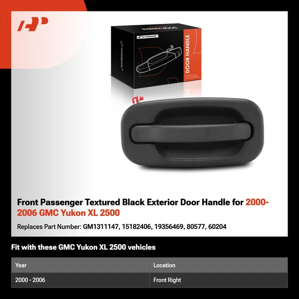 Front Passenger Textured Black Exterior Door Handle for 2000-2006 GMC Yukon XL 2500