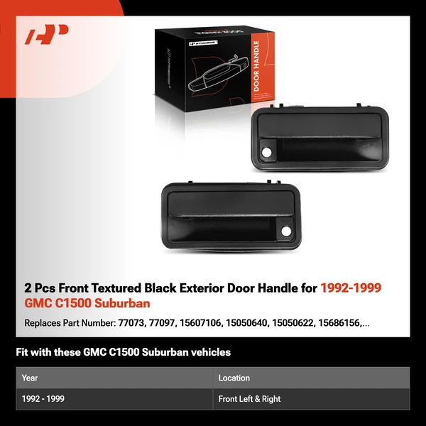 2 Pcs Front Textured Black Exterior Door Handle for 1992-1999 GMC C1500 Suburban