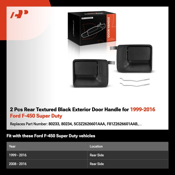 2 Pcs Rear Textured Black Exterior Door Handle for 1999-2016 Ford F-450 Super Duty