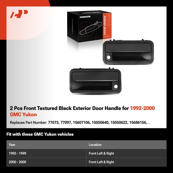 2 Pcs Front Textured Black Exterior Door Handle for 1992-2000 GMC Yukon