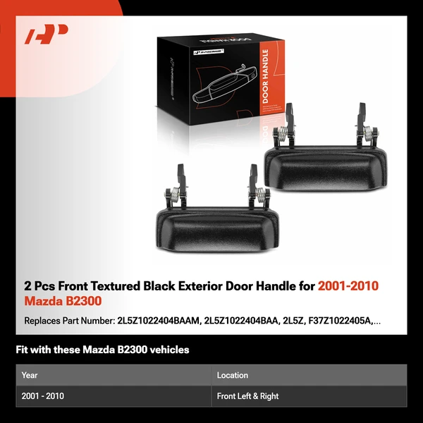 2 Pcs Front Textured Black Exterior Door Handle for 2001-2010 Mazda B2300