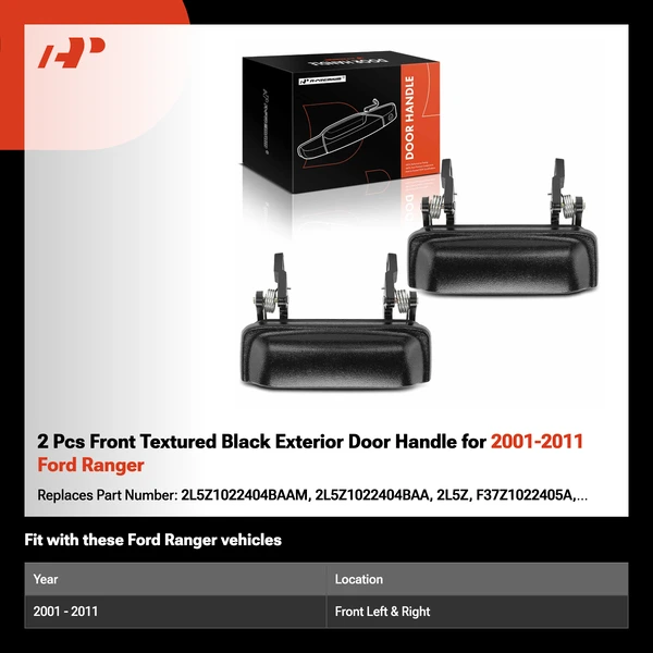 2 Pcs Front Textured Black Exterior Door Handle for 2001-2011 Ford Ranger