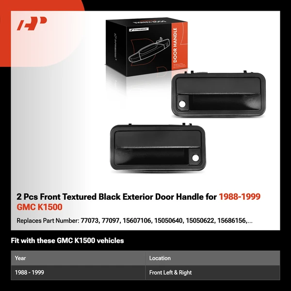 2 Pcs Front Textured Black Exterior Door Handle for 1988-1999 GMC K1500