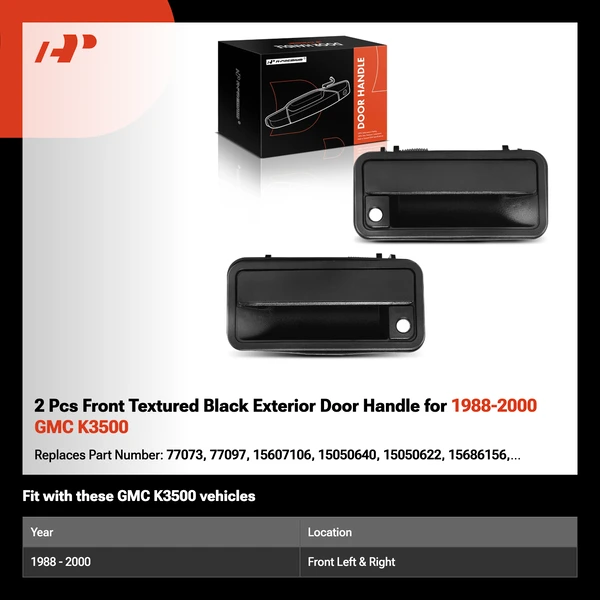 2 Pcs Front Textured Black Exterior Door Handle for 1988-2000 GMC K3500