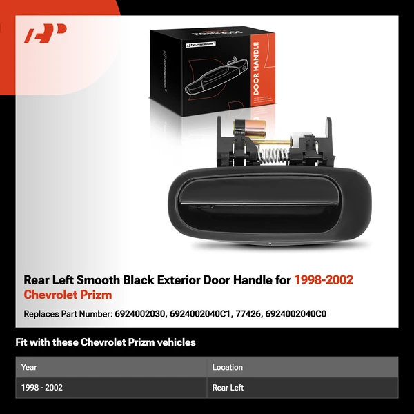 Rear Left Smooth Black Exterior Door Handle for 1998-2002 Chevrolet Prizm