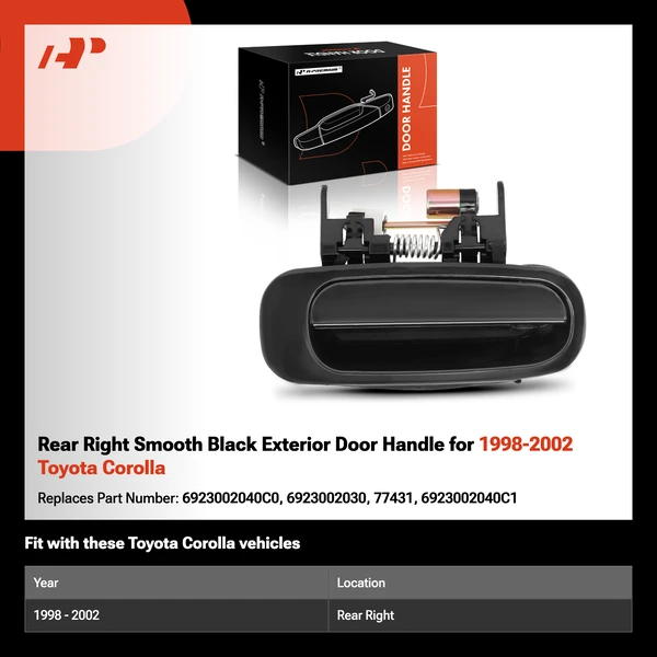 Rear Right Smooth Black Exterior Door Handle for 1998-2002 Toyota Corolla
