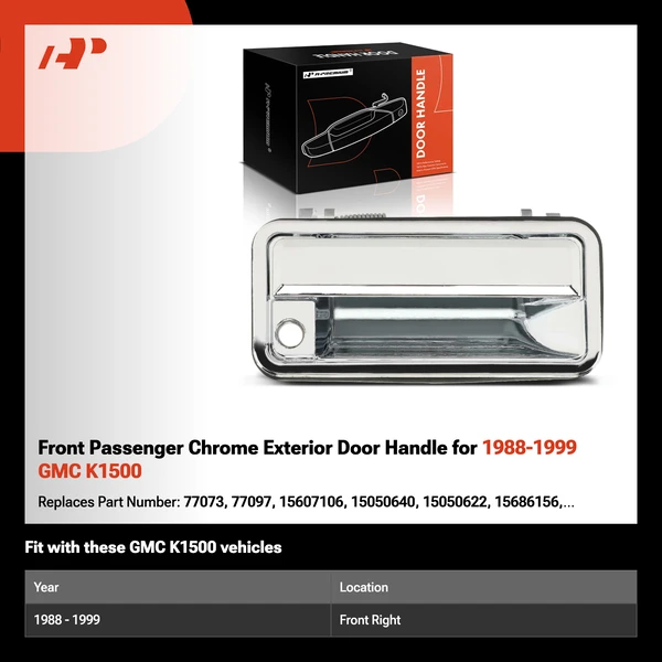 Front Passenger Chrome Exterior Door Handle for 1988-1999 GMC K1500