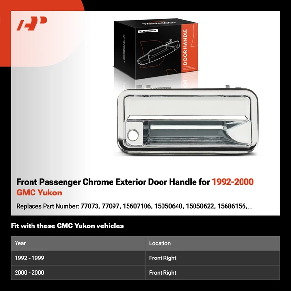 Front Passenger Chrome Exterior Door Handle for 1992-2000 GMC Yukon