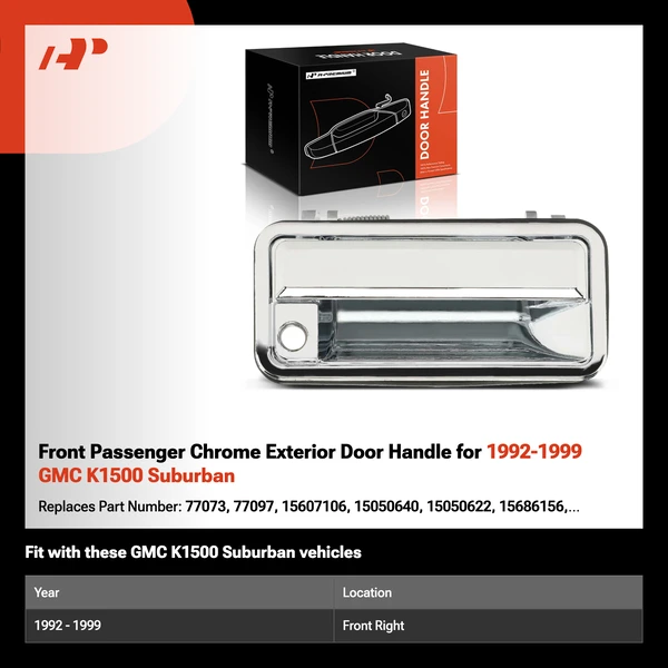 Front Passenger Chrome Exterior Door Handle for 1992-1999 GMC K1500 Suburban