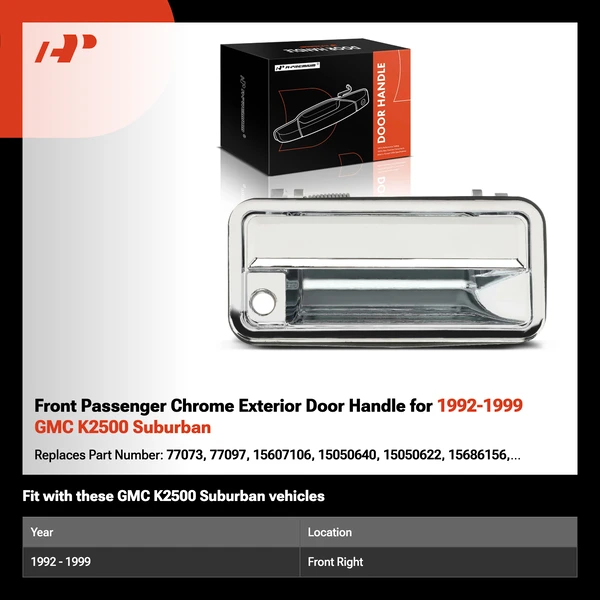 Front Passenger Chrome Exterior Door Handle for 1992-1999 GMC K2500 Suburban