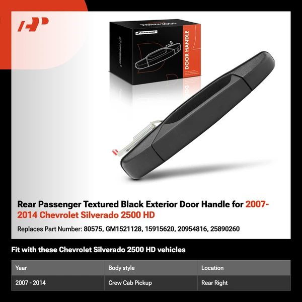 Rear Passenger Textured Black Exterior Door Handle for 2007-2014 Chevrolet Silverado 2500 HD