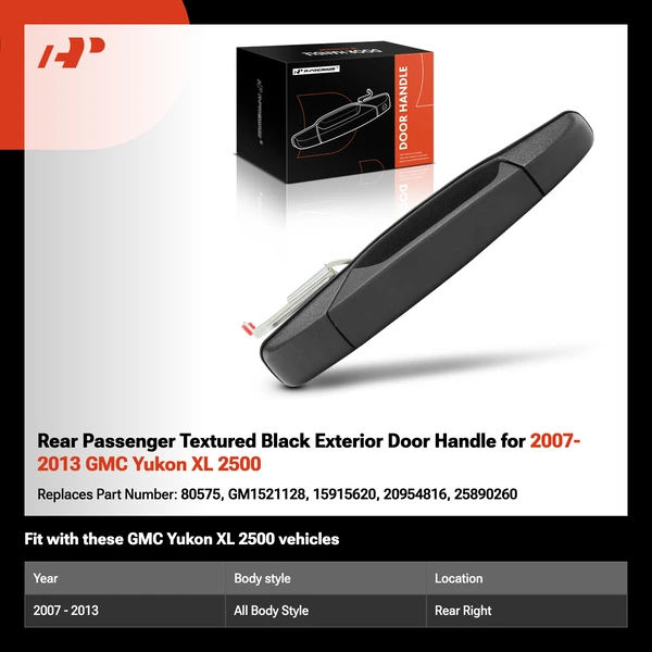 Rear Passenger Textured Black Exterior Door Handle for 2007-2013 GMC Yukon XL 2500