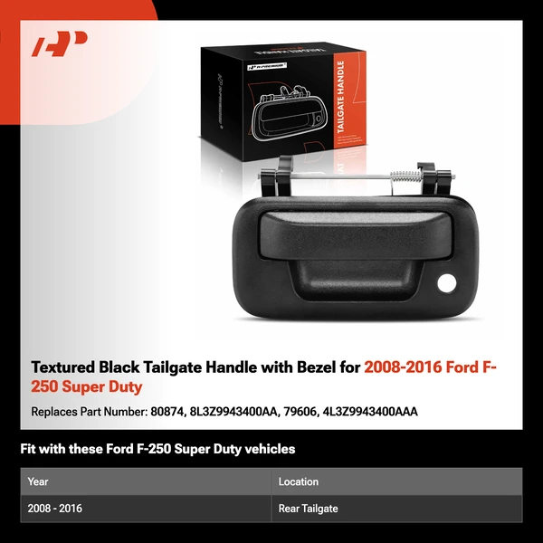 Textured Black Tailgate Handle with Bezel for 2008-2016 Ford F-250 Super Duty