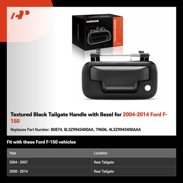 Textured Black Tailgate Handle with Bezel for 2004-2014 Ford F-150