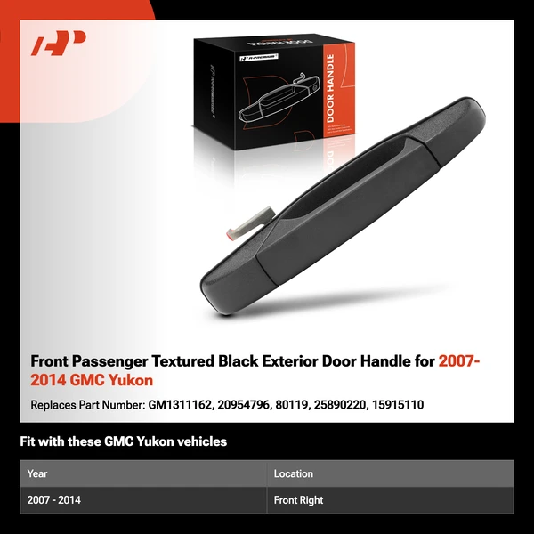 Front Passenger Textured Black Exterior Door Handle for 2007-2014 GMC Yukon