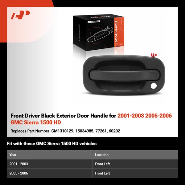 Front Driver Black Exterior Door Handle for 2001-2003 2005-2006 GMC Sierra 1500 HD