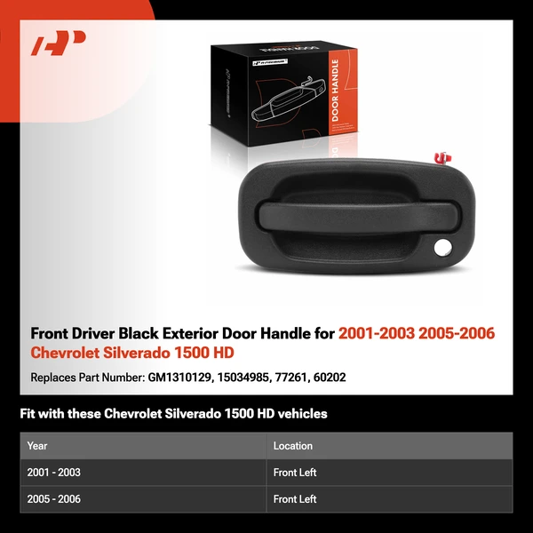 Front Driver Black Exterior Door Handle for 2001-2003 2005-2006 Chevrolet Silverado 1500 HD