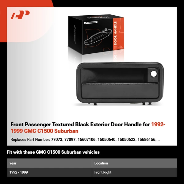 Front Passenger Textured Black Exterior Door Handle for 1992-1999 GMC C1500 Suburban