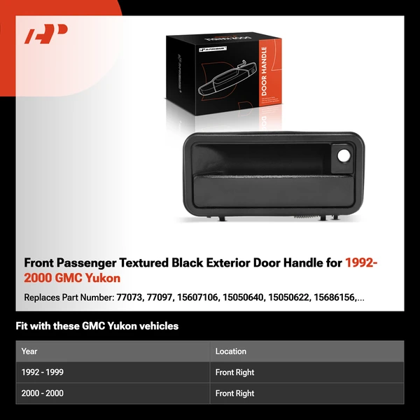 Front Passenger Textured Black Exterior Door Handle for 1992-2000 GMC Yukon