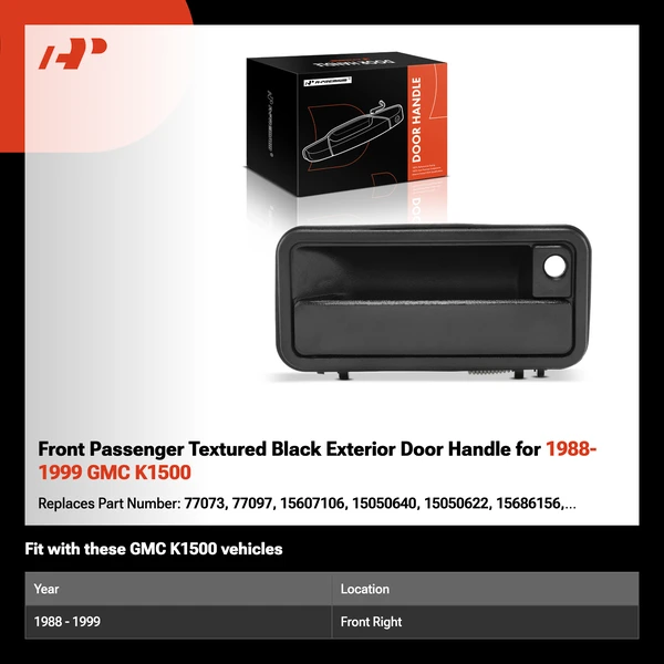 Front Passenger Textured Black Exterior Door Handle for 1988-1999 GMC K1500