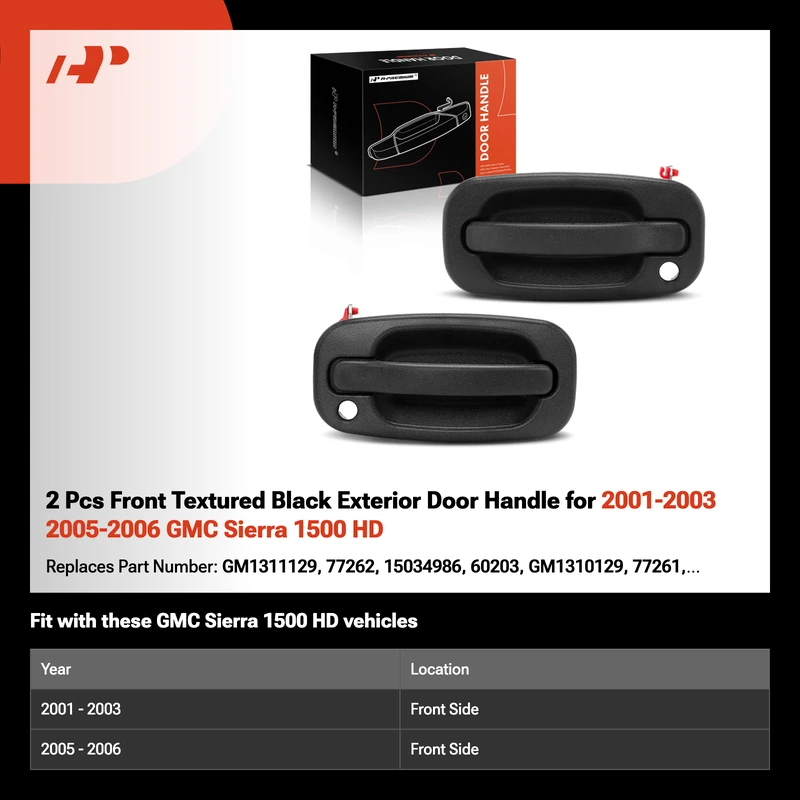 2 Pcs Front Textured Black Exterior Door Handle for 2001-2003 2005-2006 GMC Sierra 1500 HD