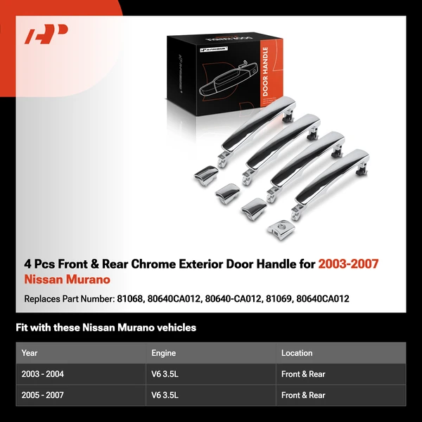 4 Pcs Front & Rear Chrome Exterior Door Handle for 2003-2007 Nissan Murano
