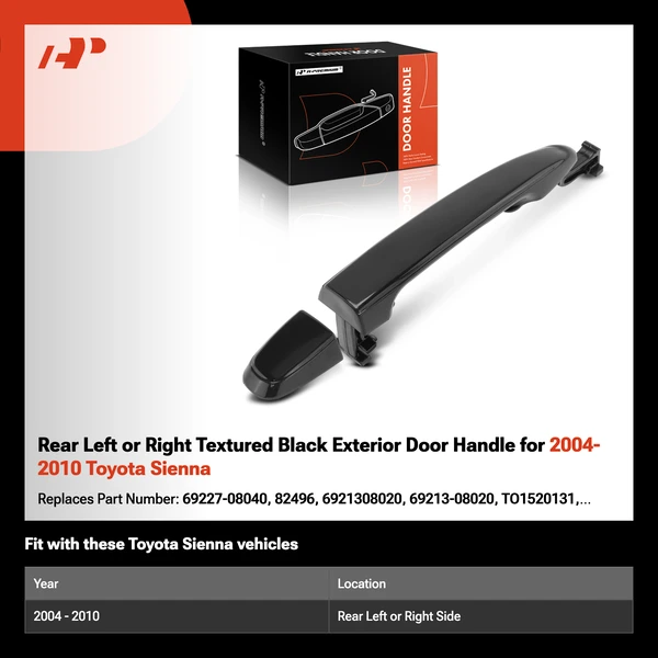 Rear Left or Right Textured Black Exterior Door Handle for 2004-2010 Toyota Sienna