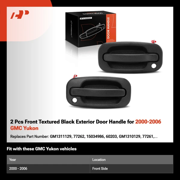 2 Pcs Front Textured Black Exterior Door Handle for 2000-2006 GMC Yukon
