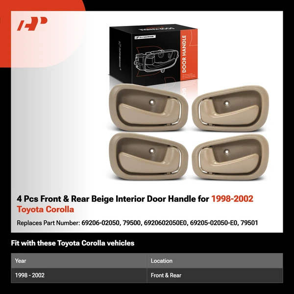 4 Pcs Front & Rear Beige Interior Door Handle for 1998-2002 Toyota Corolla