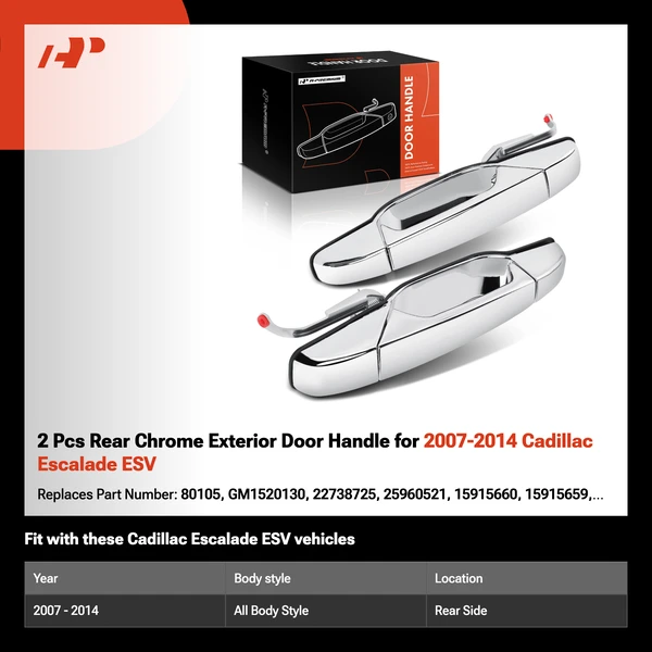 2 Pcs Rear Chrome Exterior Door Handle for 2007-2014 Cadillac Escalade ESV