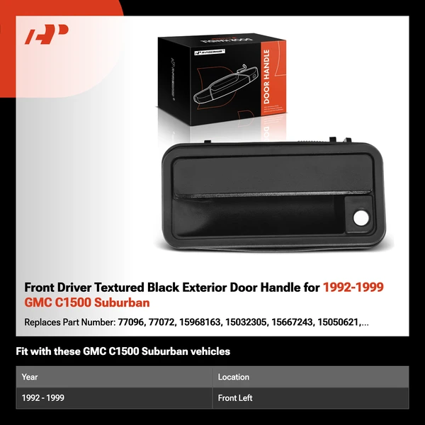Front Driver Textured Black Exterior Door Handle for 1992-1999 GMC C1500 Suburban
