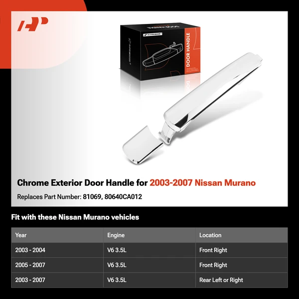 Chrome Exterior Door Handle for 2003-2007 Nissan Murano