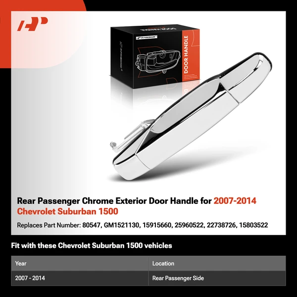 Rear Passenger Chrome Exterior Door Handle for 2007-2014 Chevrolet Suburban 1500
