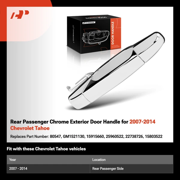 Rear Passenger Chrome Exterior Door Handle for 2007-2014 Chevrolet Tahoe