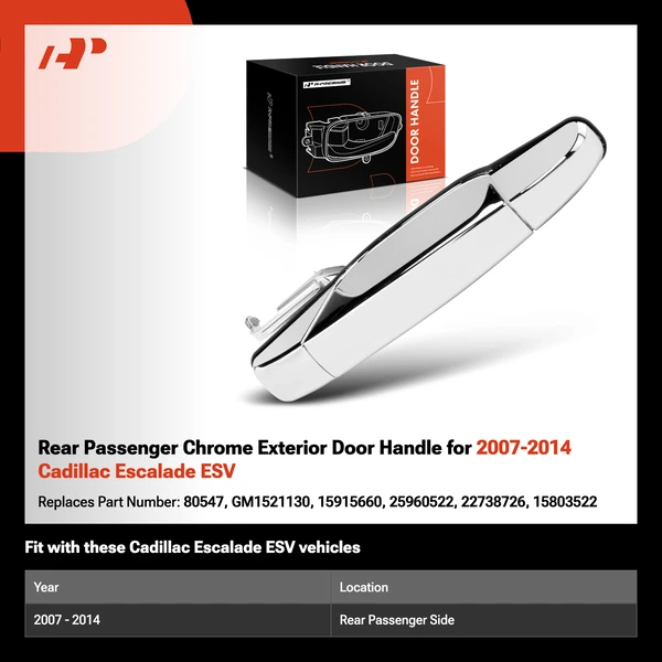 Rear Passenger Chrome Exterior Door Handle for 2007-2014 Cadillac Escalade ESV